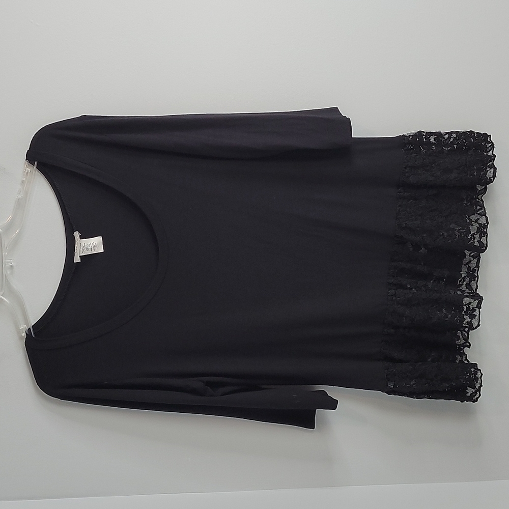 JonDen Black Lace Hem Tunic Blouse 3/4 sleeves PXL